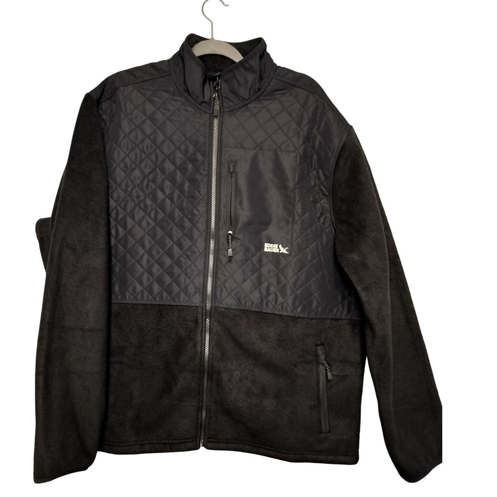 NWT Eddie Bauer Mixed Media Quilted‎ Fleece Full Zip Up Jacket Black Men's XL
